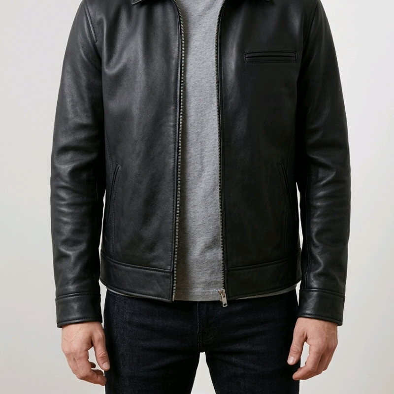blouson en cuir noir homme