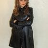 3/4 en cuir noir pour femme