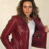 Blouson en cuir agneau rouge hermés tina – Image 3