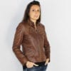 Blouson en cuir pour femme marron CITY – Image 3