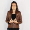 Blouson en cuir pour femme marron CITY – Image 6