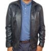Blouson cuir bleu marine pour homme