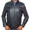 Blouson cuir bleu marine pour homme – Image 5