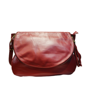 Sac à main en cuir vachette rouge avec rabat vu de face