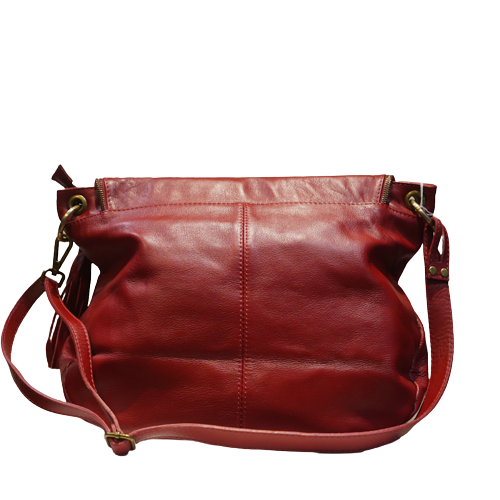 sac à main en cuir vachette rouge avec rabat vu de dos