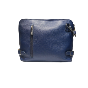 petit sac à main en cuir vachette grainé bleu vu de face