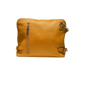 petit sac à main en cuir vachette grainé jaune moutarde vu de face