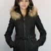 Veste cuir nubuck pour femme avec capuche amovible