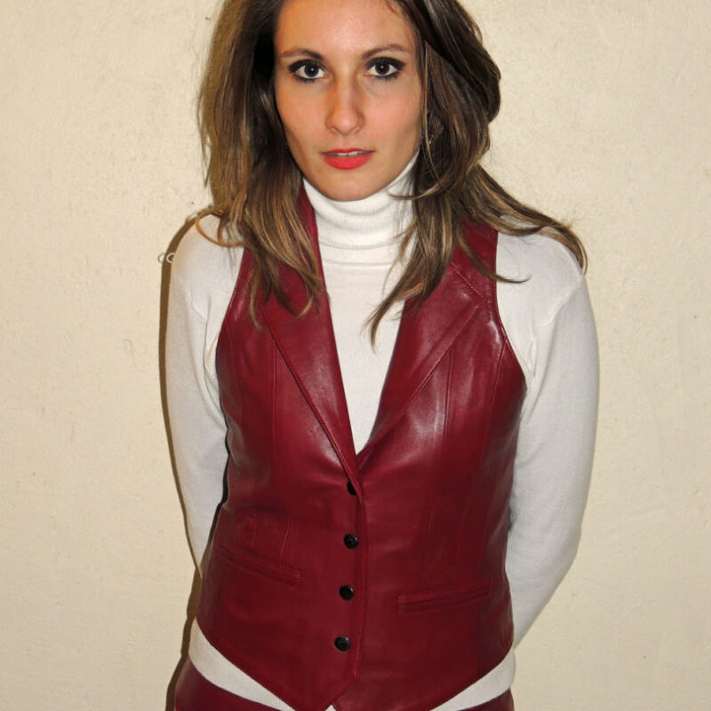 Gilet en cuir rouge femme