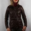 Veste en cuir marron avec ceinture pour femme
