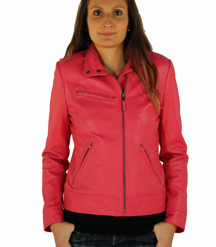Blouson femme en cuir rouge corail sabrina