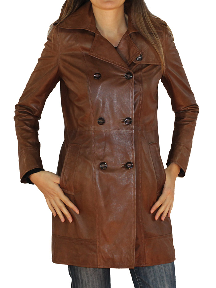 manteau en cuir marron femme