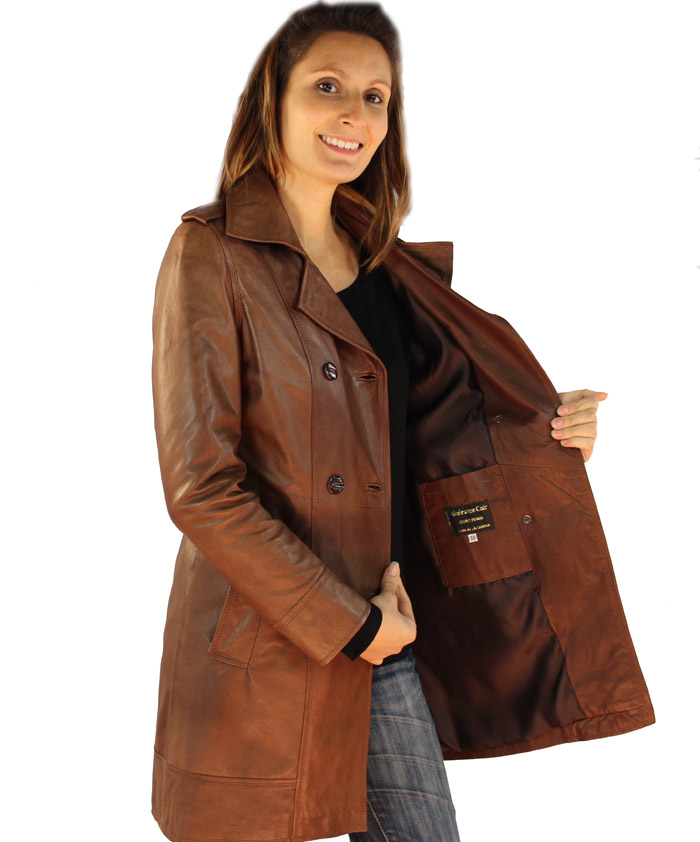 manteau femme cuir marron