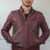 Blouson en Cuir craquelé Rouge "Milano" Homme