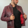 Blouson en Cuir craquelé Rouge "Milano" Homme – Image 2