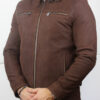 Blouson en cuir marron "Sergio" pour homme fermé de face