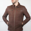 Blouson en cuir marron Sergio pour homme fermé de face