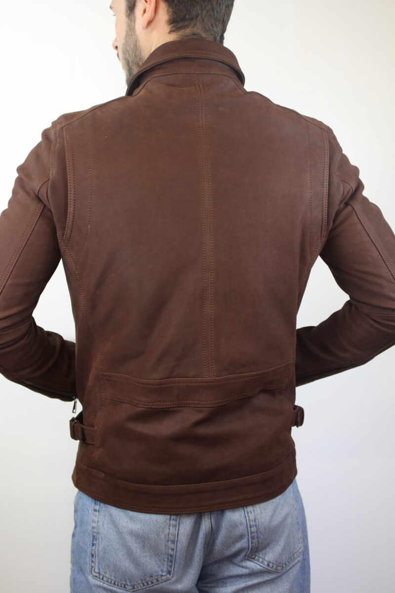 Blouson en cuir marron "Sergio" pour homme de dos