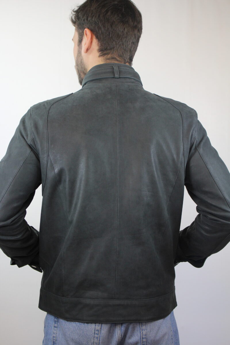 blouson en cuir gris vieilli milano de dos