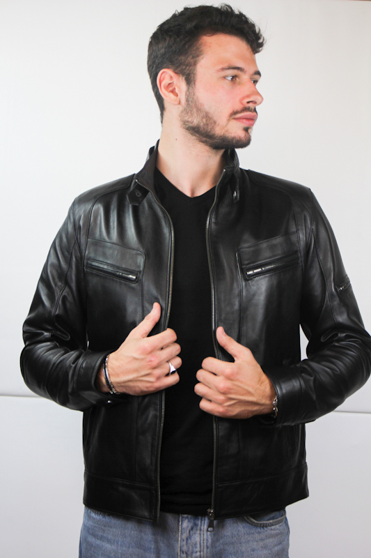 Blouson en Cuir noir Milano Homme