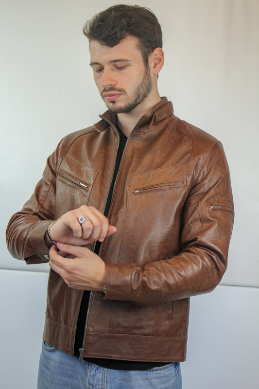 manteau cuir homme marron