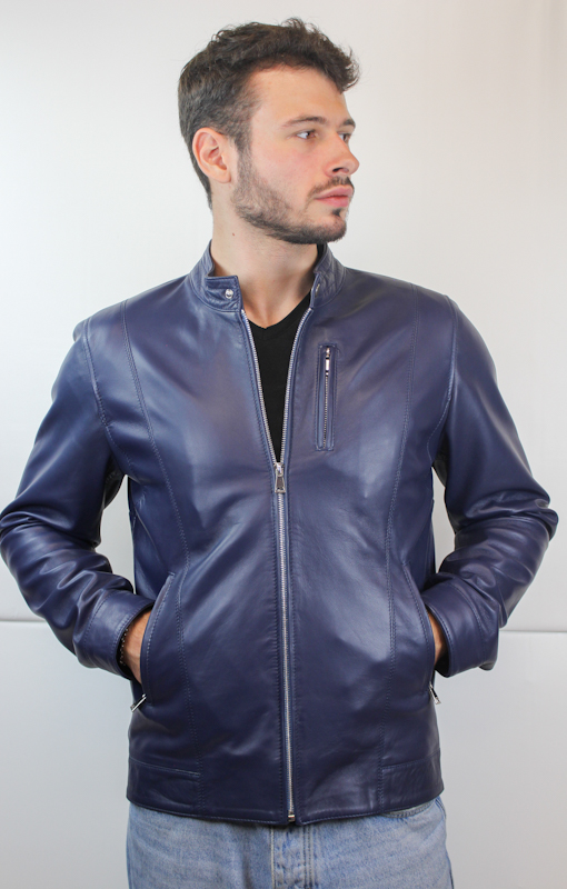 Blouson en Cuir Bleu Sam - Pour homme