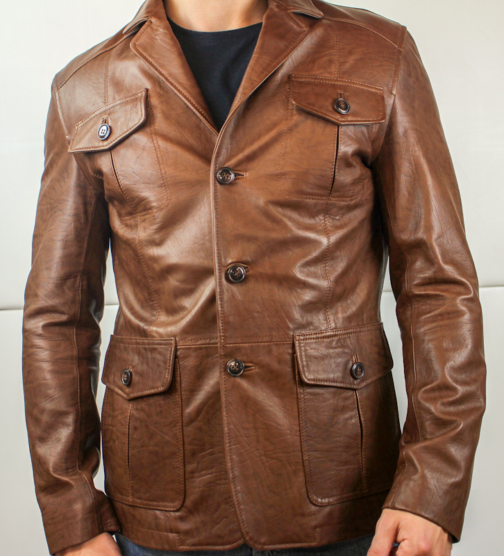 Blouson En Cuir Véritable Pour Homme – Coupe Mi-Longue Boutonnée – Marron Ou Noir – Style Décontracté Intemporel