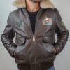 Blouson "Aviateur" en Cuir Marron avec écussons Homme – Image 4