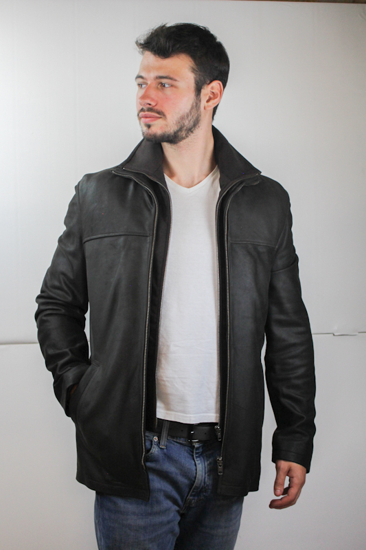 Veste demi longueur en nubuck marron Mike pour homme