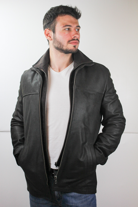 Veste demi-longueur en cuir marron pour homme