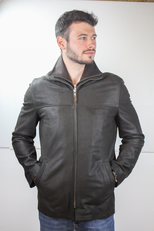 Veste demi-longueur en cuir marron pour homme