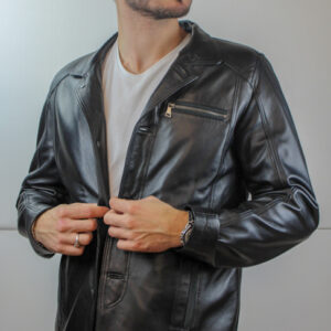 veste en cuir noir fendy