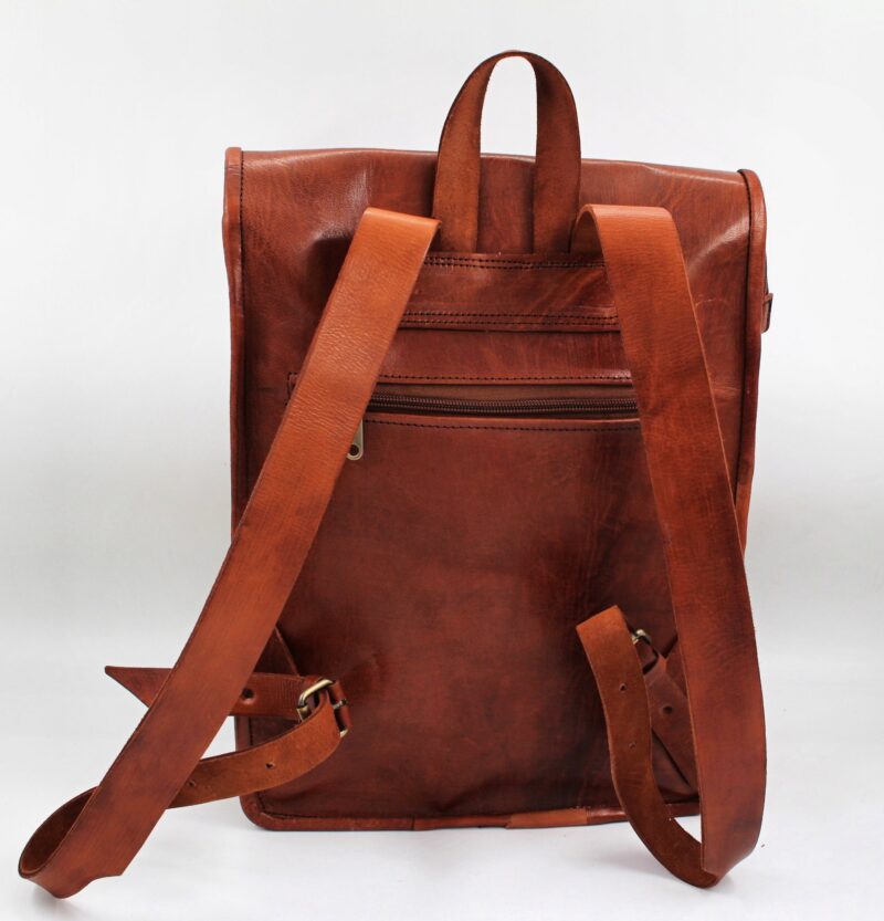 Sac à dos en cuir marron – Image 3