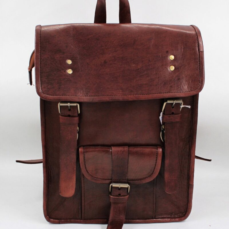 Sac à dos en cuir marron foncé