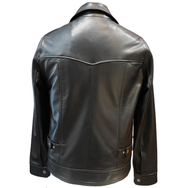 Blouson en Cuir d'agneau Noir "Tommy" – Image 2