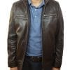 Blouson cuir agneau marron foncé