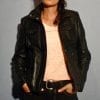 Blouson femme en cuir agneau noir tina – Image 2