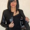 Veste courte en cuir noir avec col rond pour femme – Image 3