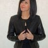 Veste courte en cuir noir avec col rond pour femme – Image 2
