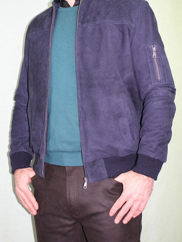 blouson teddy en daim blue marine