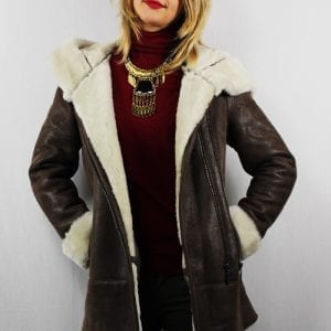 Veste en mouton retourné marron vieilli pour femme