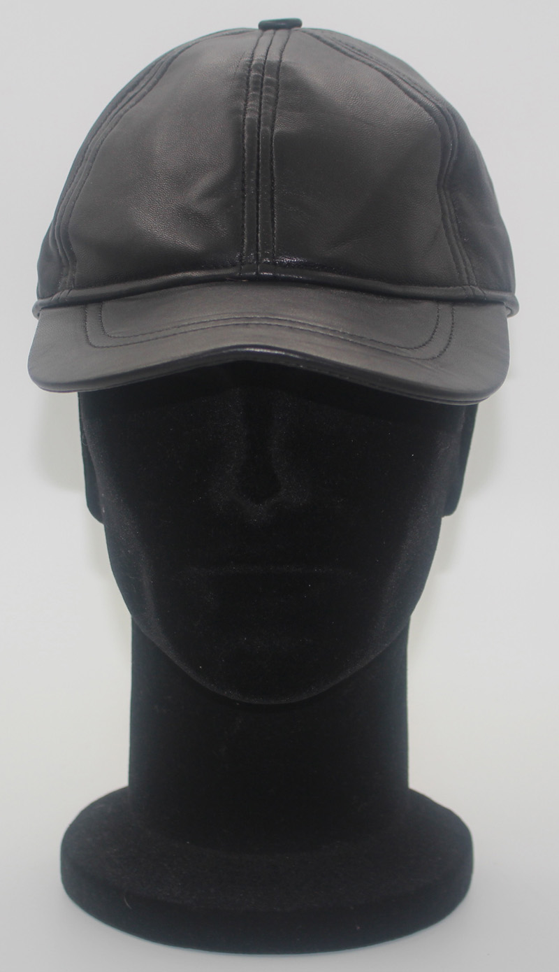 Casquette vintage décontractée en cuir noir véritable pour homme (Taille: S)