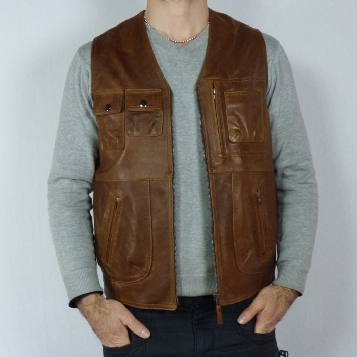 gilet cuir homme marron