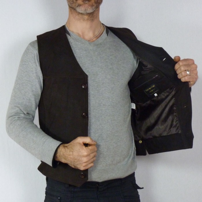 Gilet En Cuir Brut Marron Pour Homme - Style Vintage Et Ajustable