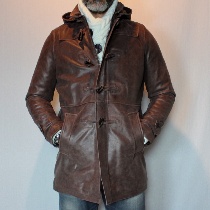 Duffle coat en cuir marron homme Duffle coat en cuir marron homme
