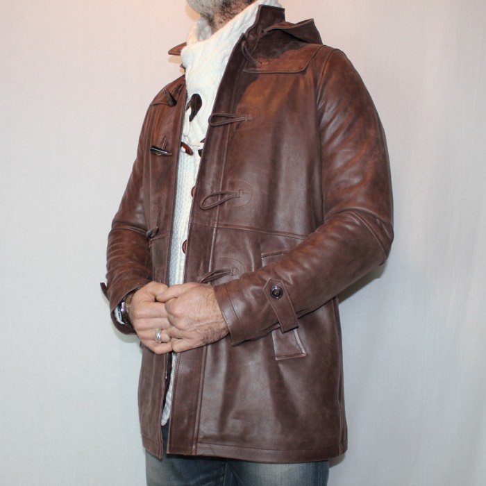 Duffle coat en cuir marron homme Duffle coat en cuir marron homme