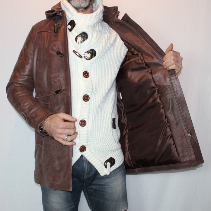 Duffle coat en cuir marron homme Duffle coat en cuir marron homme
