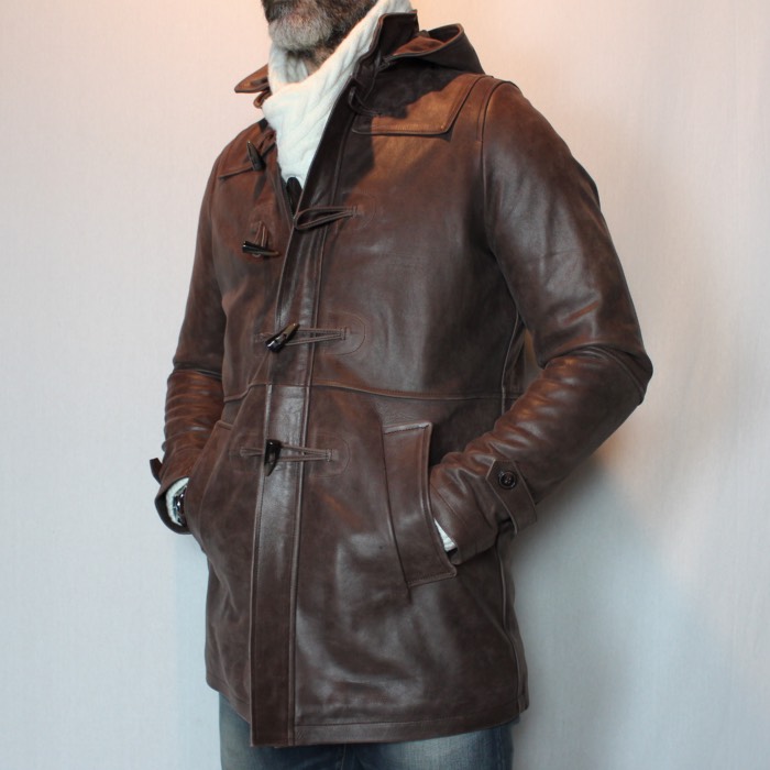 Duffle coat en cuir marron homme Duffle coat en cuir marron homme