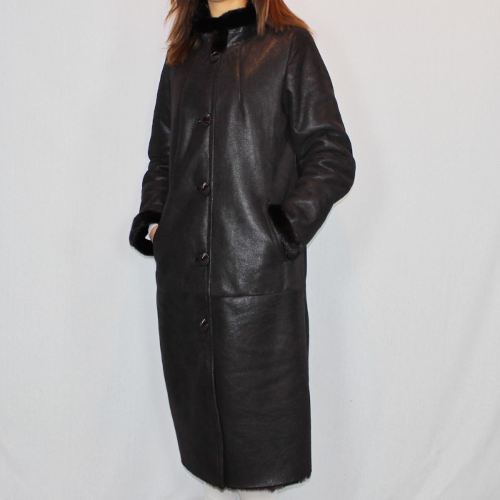 manteau long peau retournee