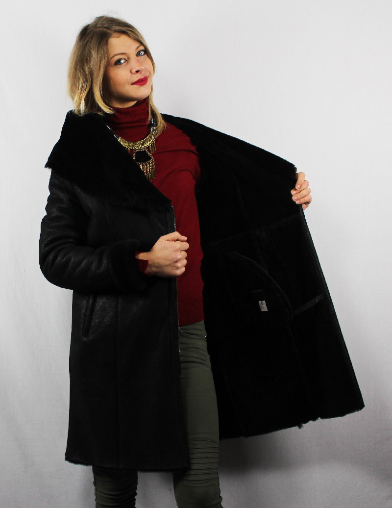 manteau laine femme noir